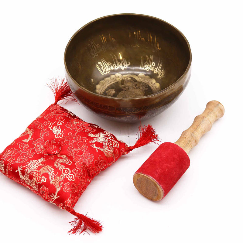 Special Golden Tara - Brass Singing Bowl Set - Buddhist Meditation Gift Set