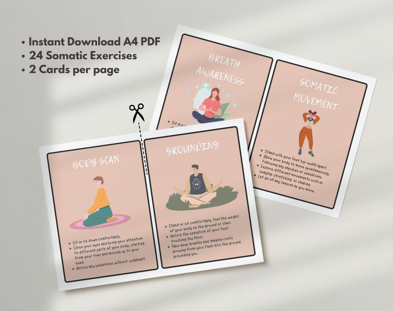 Somatic Therapy Exercise Cards | Therapy Activities | Self Help | Mental Health for Kids | 24 Somatic Therapy cards | Printable, PDF Instant Download